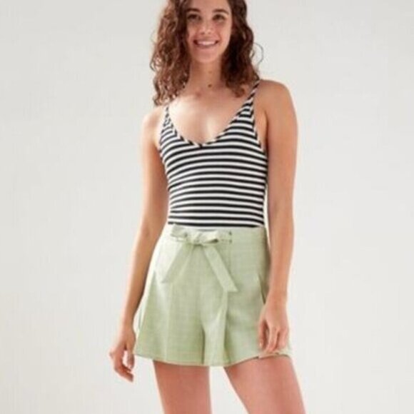 Aritzia Sunday Best Annie Striped Thong Bodysuit Small Black White - Picture 2 of 6